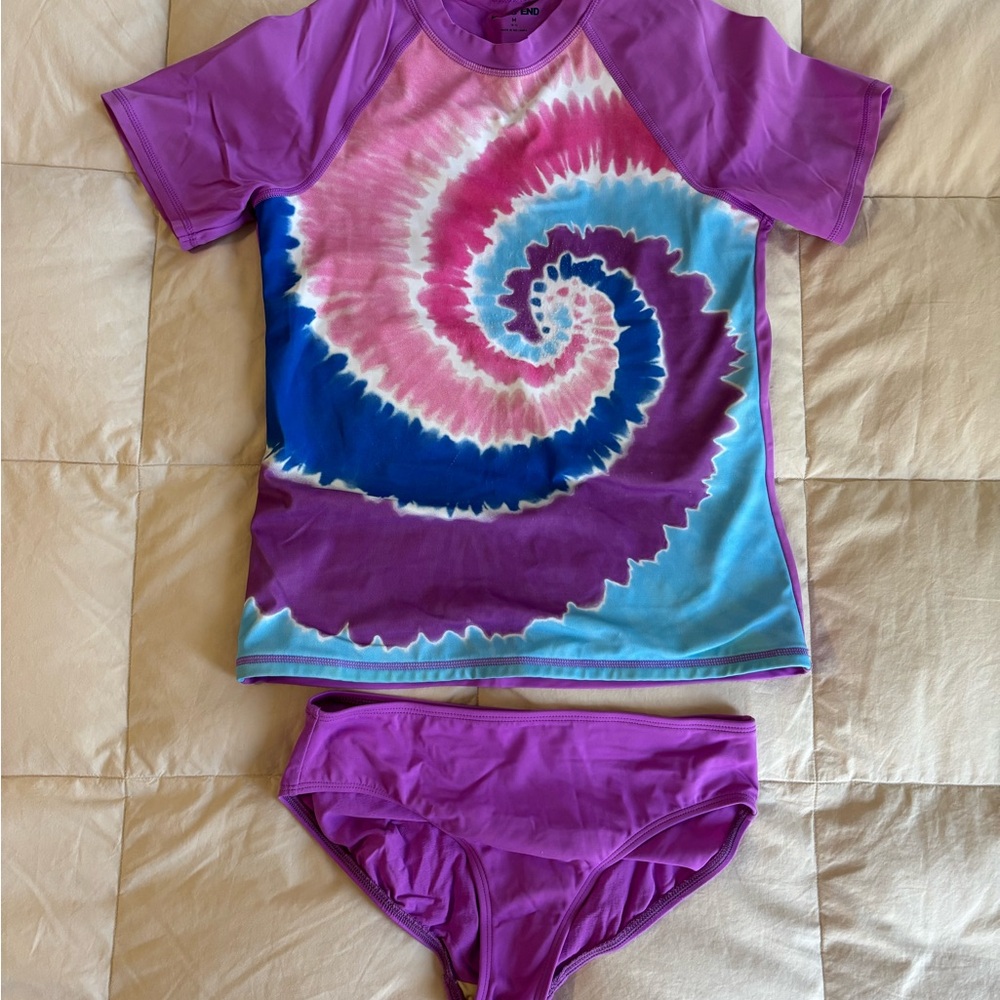 Lands End Girls Tie-Dye Swim Set - Purple and Blue